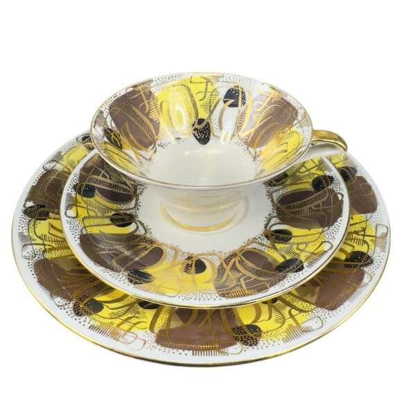 Fine Bavaria German Porcelain Trio Plate Saucer And Teacup Set Heavy Gold Yellow - Picture 1 of 16
